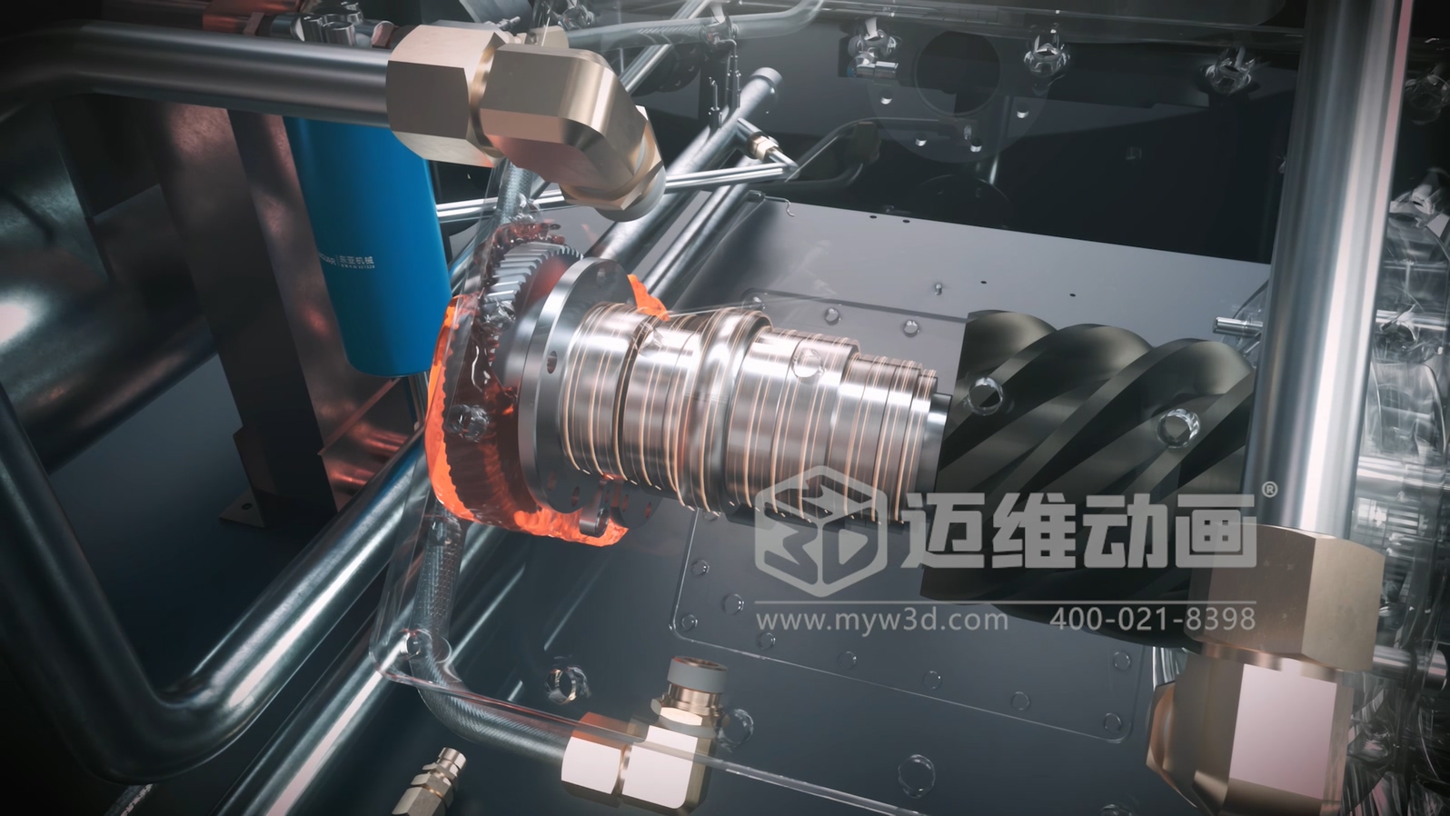 解密無油螺桿壓縮機！邁維動畫用3D技術激活工業(yè)機械的可視化力量(圖3)